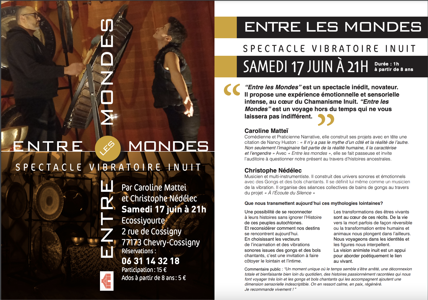 Samedi 17/07/2023 – 21h00 – « Entre les mondes » (Ecossiyourte) - Participation 15€ (Adolescent - 5€)